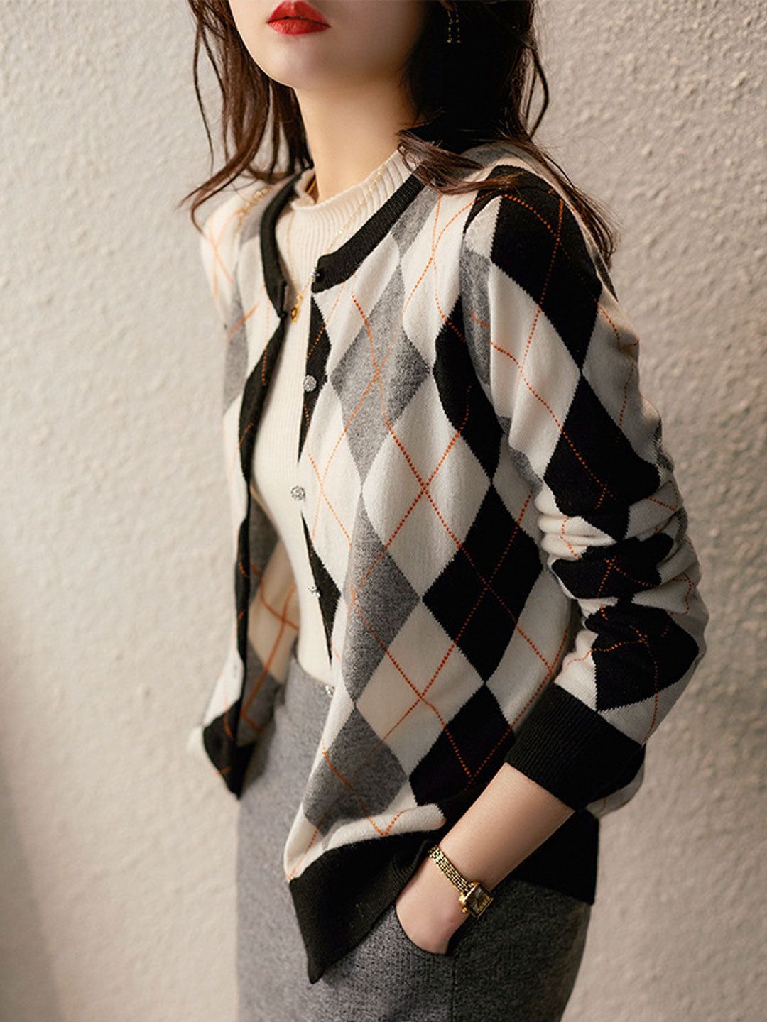 Retro Diamond Knitted Cardigan