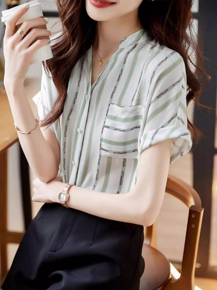 V-neck Versatile Striped Shirt