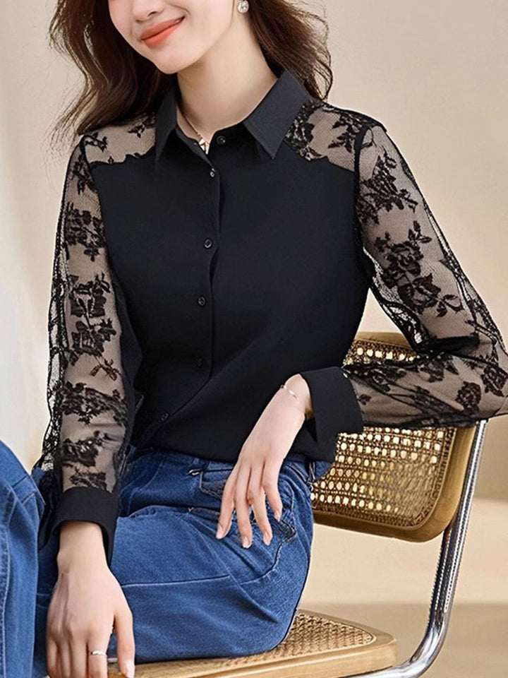 Lace Loose Lapel Chiffon Shirt