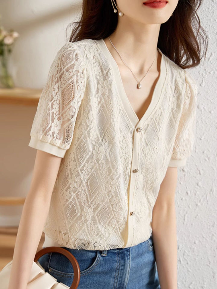 Elegant Lace Hollow V-Neck Top