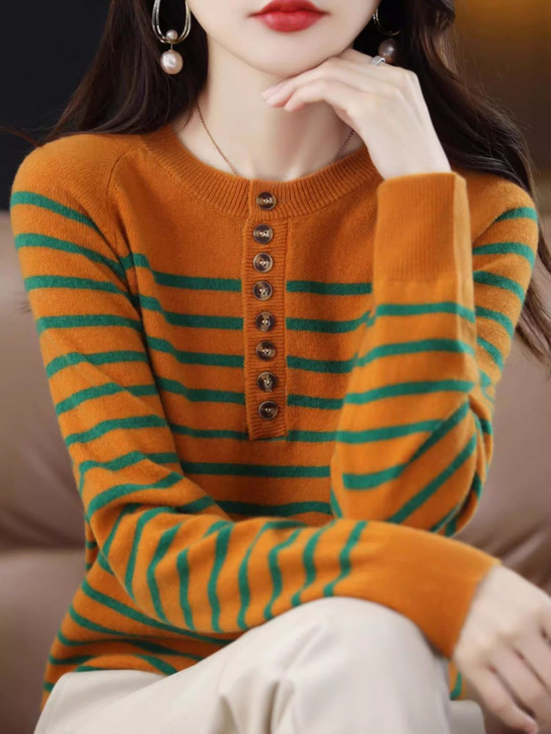 Classic Loose Crewneck Striped Sweater