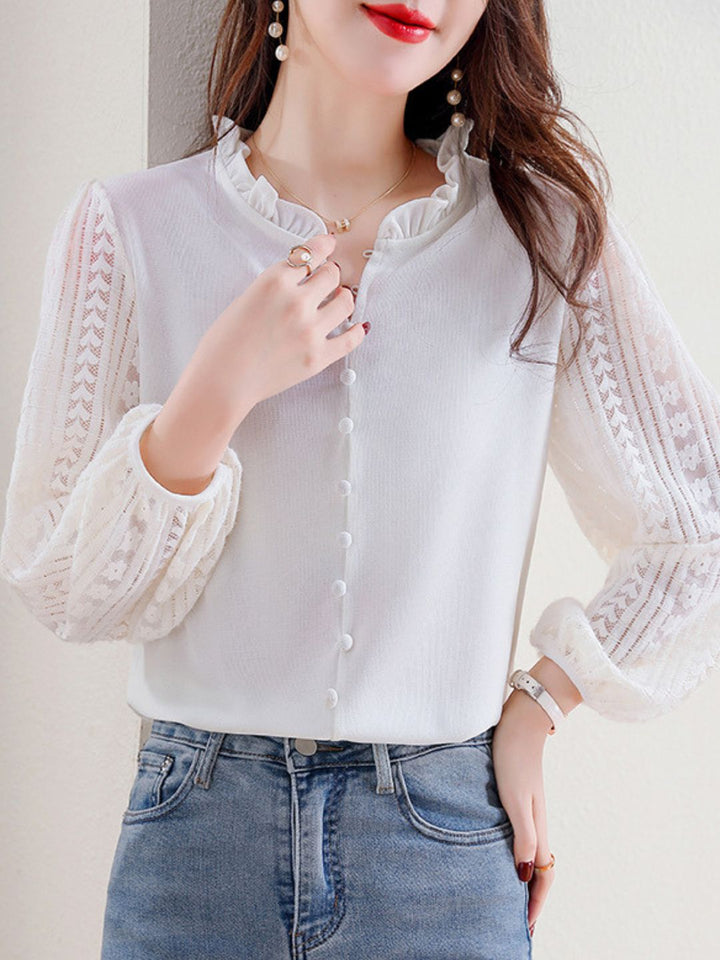 Elegant Lace Lantern Sleeve Top - Pink
