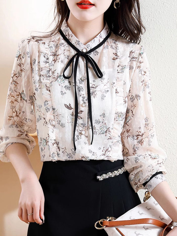 Floral Bow Chiffon Top