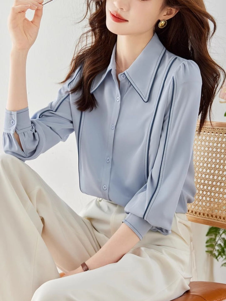 Blue Chiffon Long Sleeve Shirt