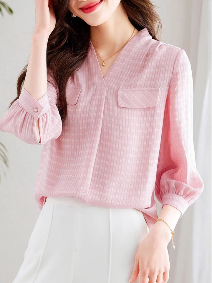 V-neck Chiffon Shirt Pink
