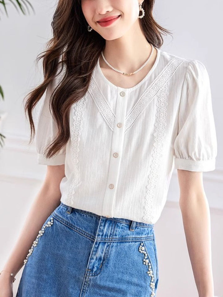 Elegant  Puff Sleeve Shirt - Purple