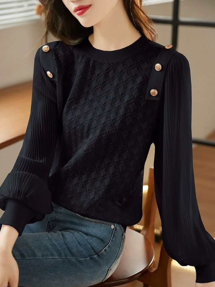 Lace Panel Mesh Long Sleeve T-Shirt -Black