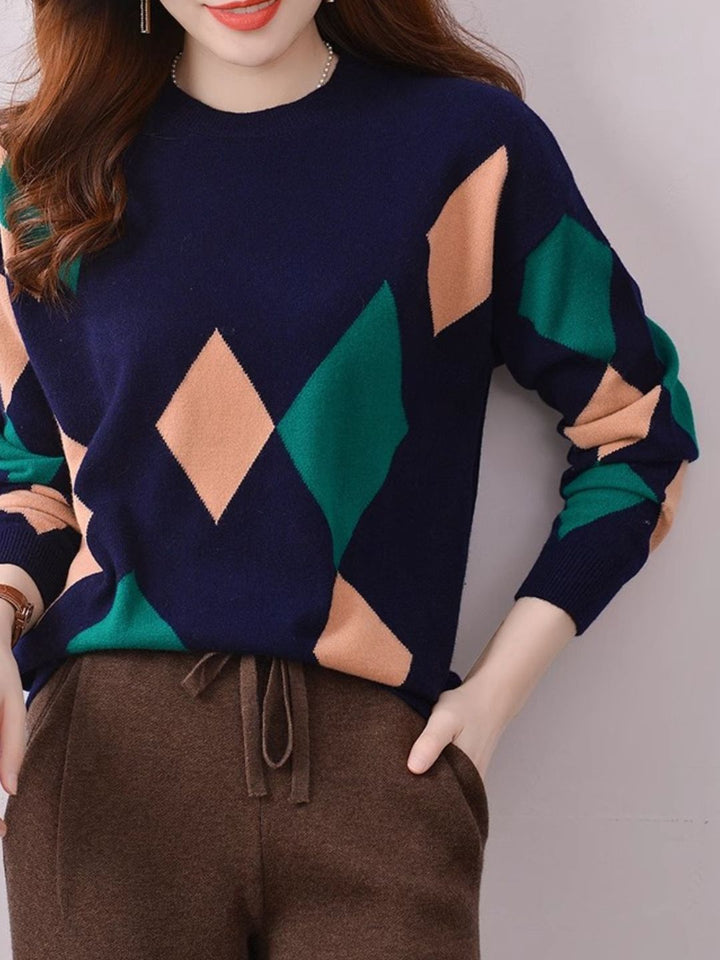 Diamond Pattern Crew Neck Sweater