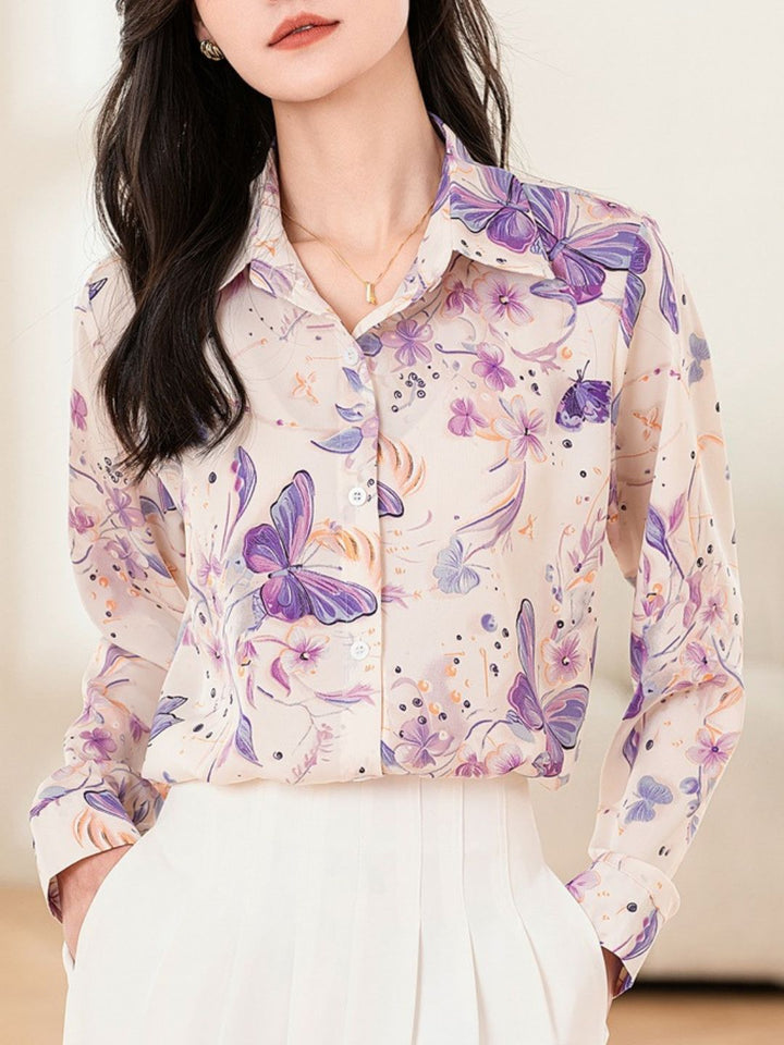 Loose-Fitting Lapel Printed Contrast Shirt