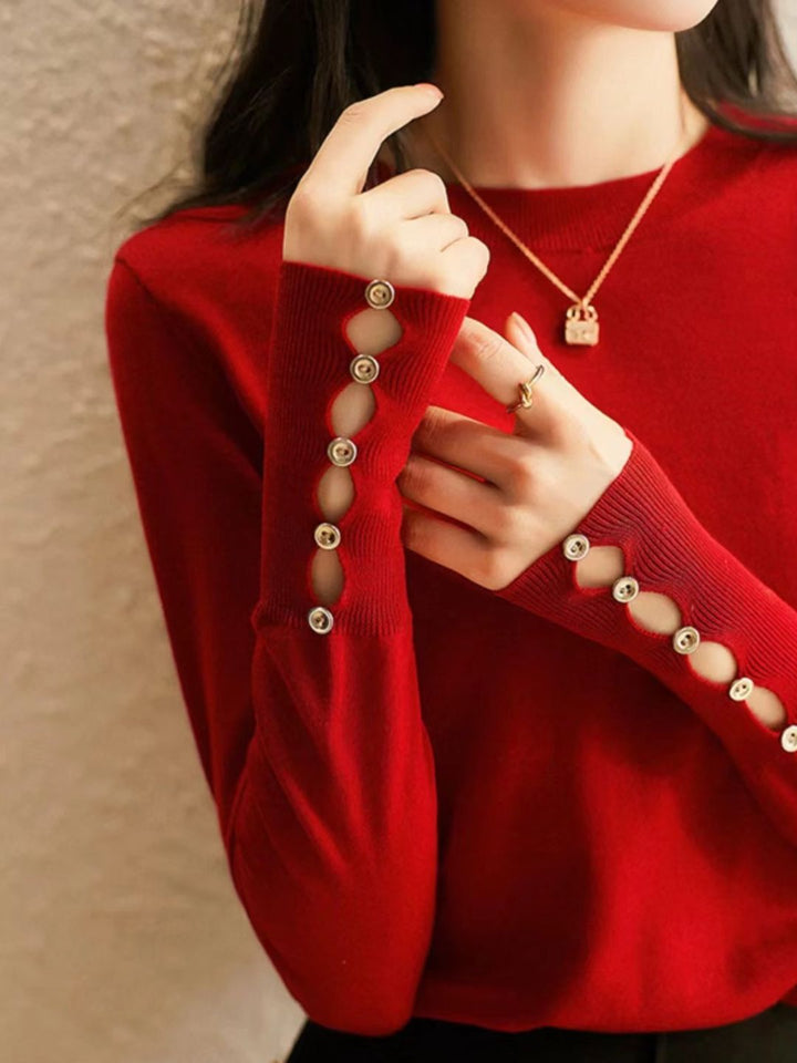 Metal Button Crewneck Cardigan