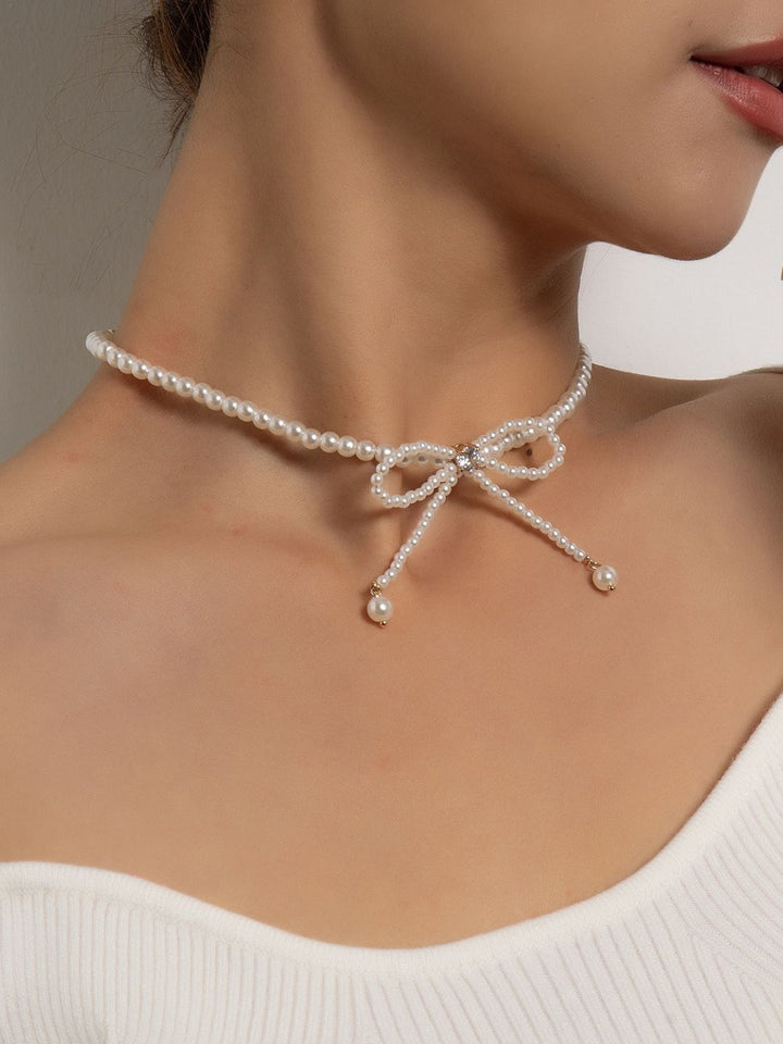 BOWKNOT FAUX PEARL NECKLACE