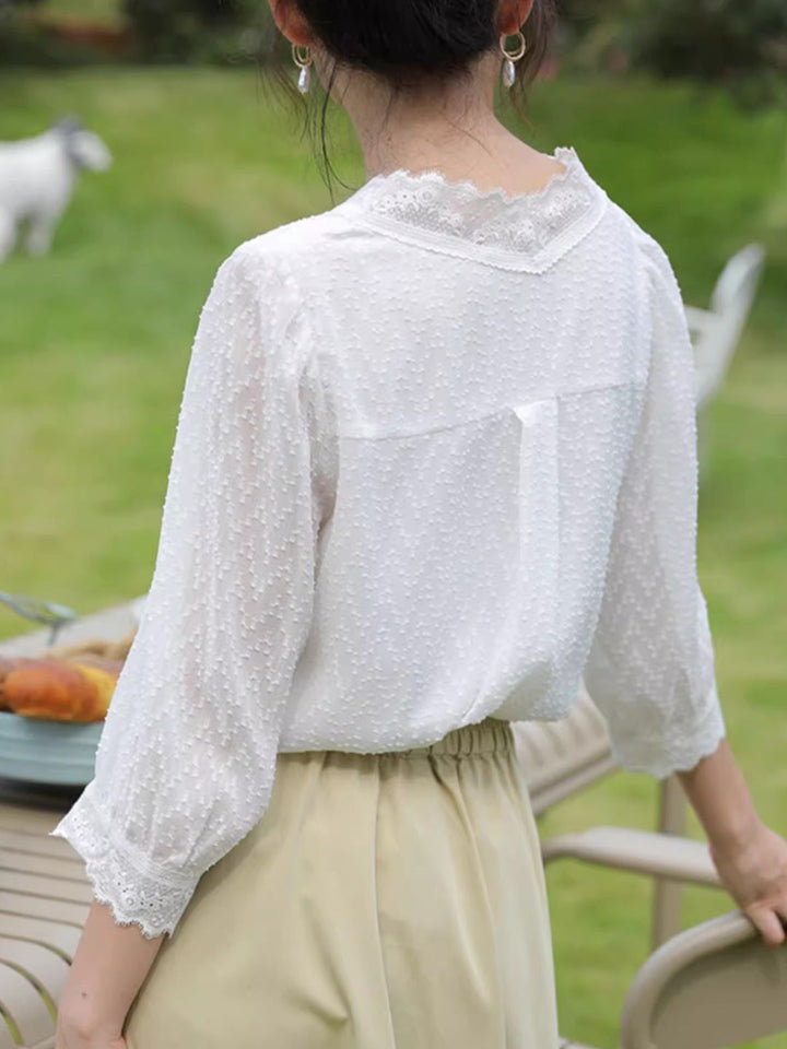 V-neck Chic Lace Chiffon Shirt