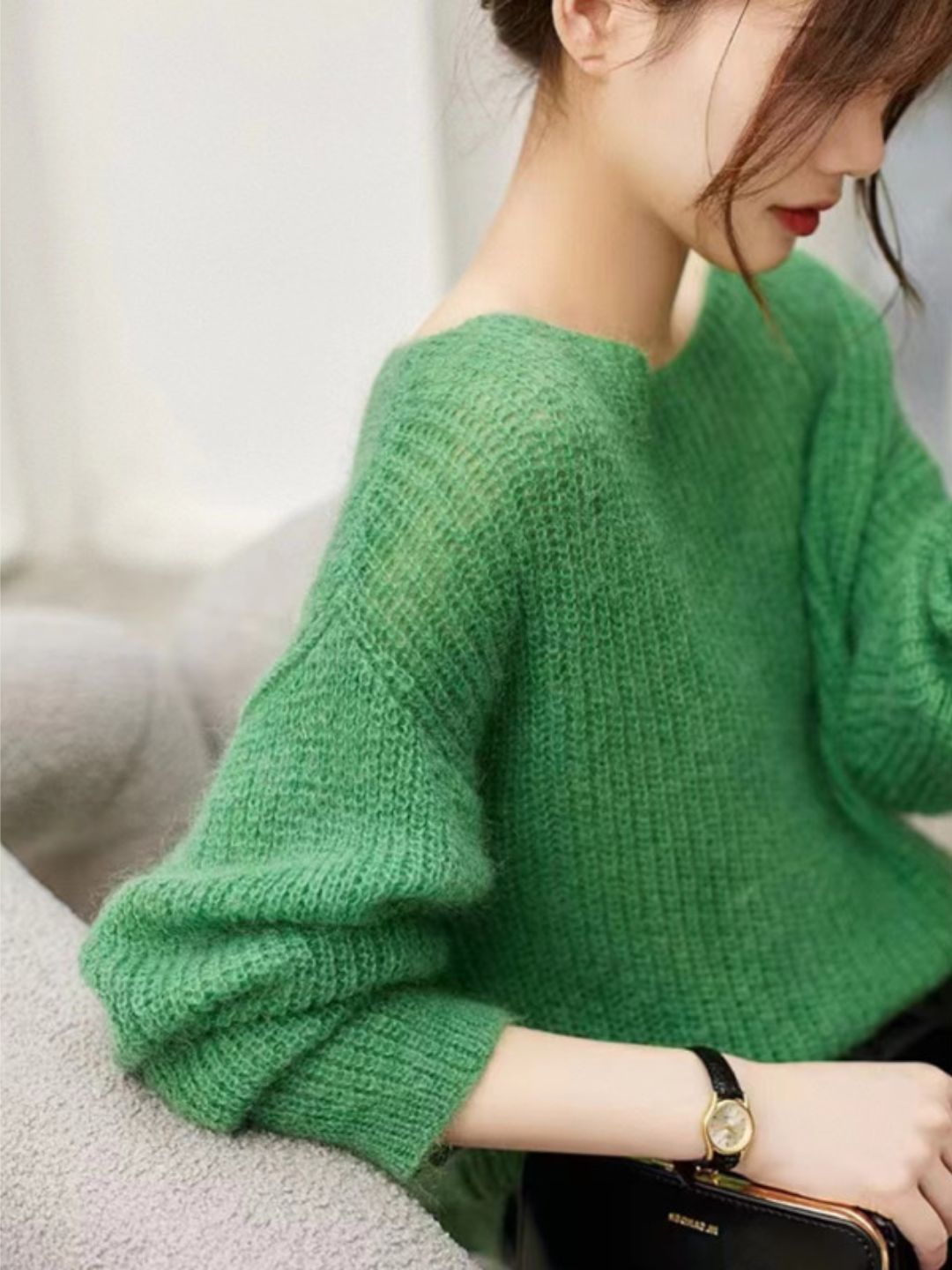 Loose Crew Neck Long Sleeve Knit Top