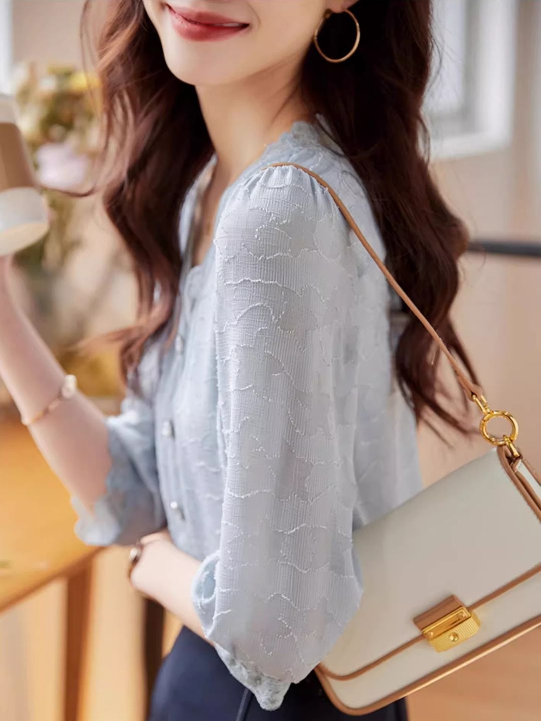 Chiffon V-neck Shirt