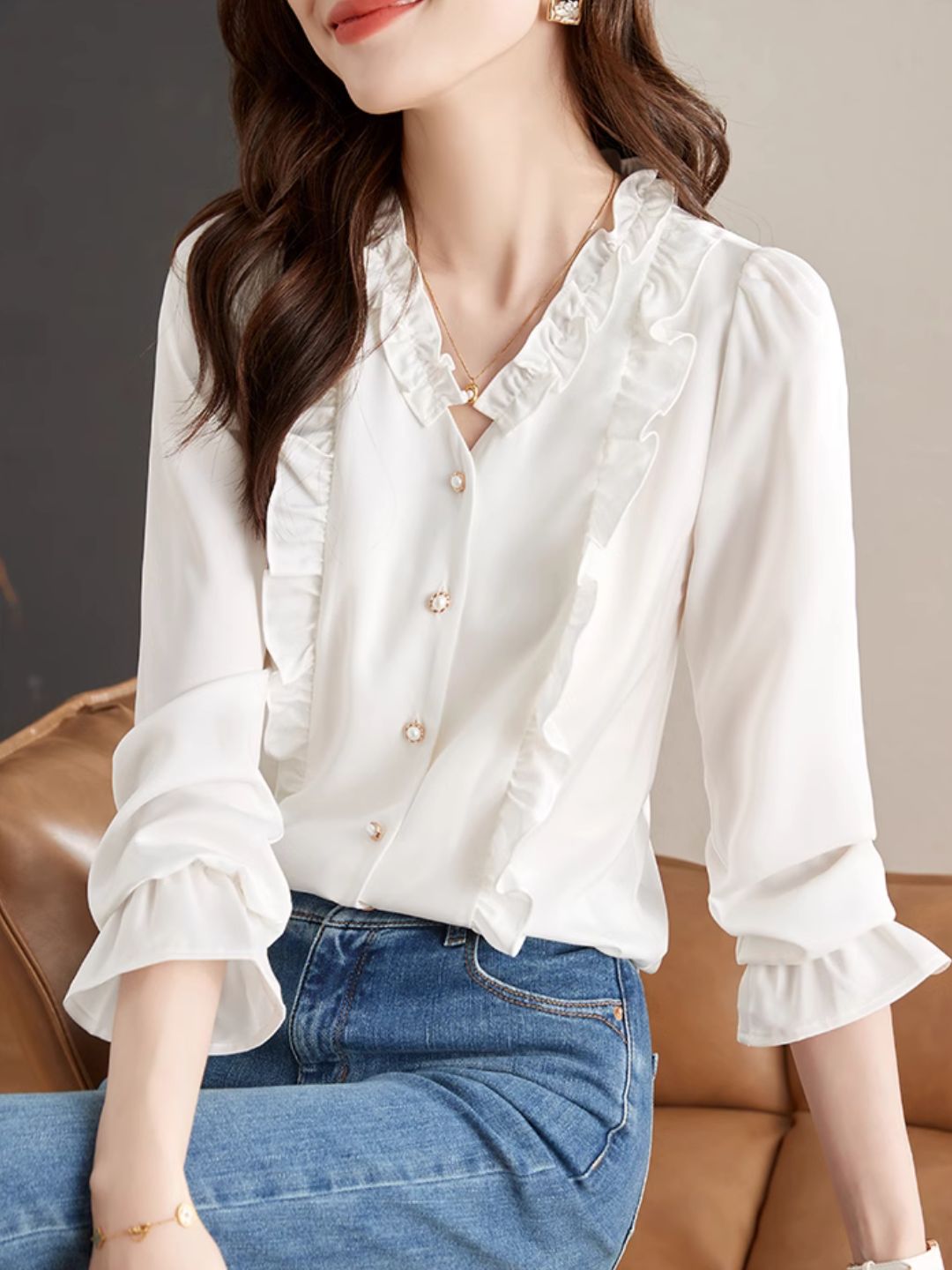 Chic Collar Long Sleeve Shirt