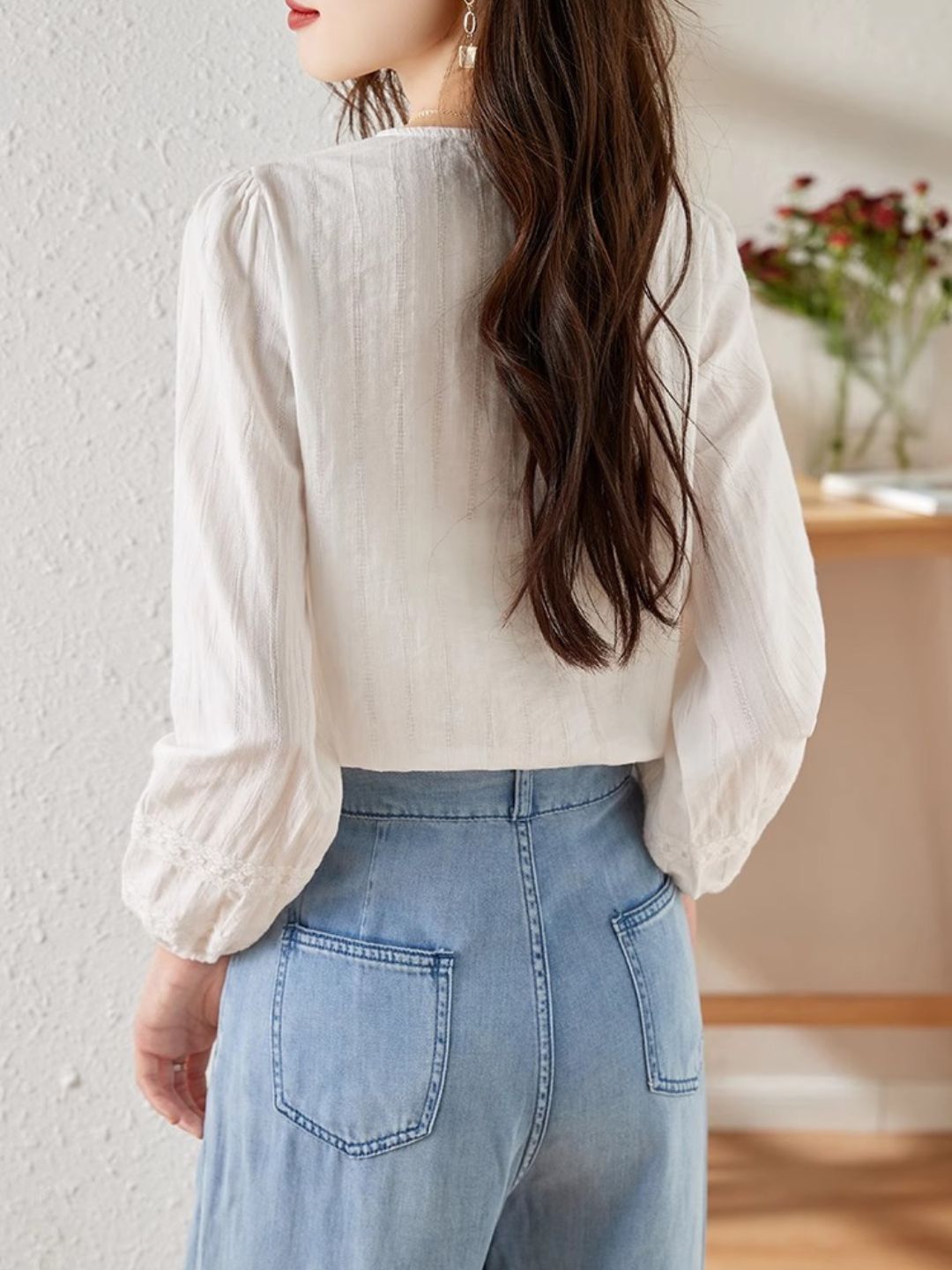 Versatile Lace Long Sleeve Shirt - Red