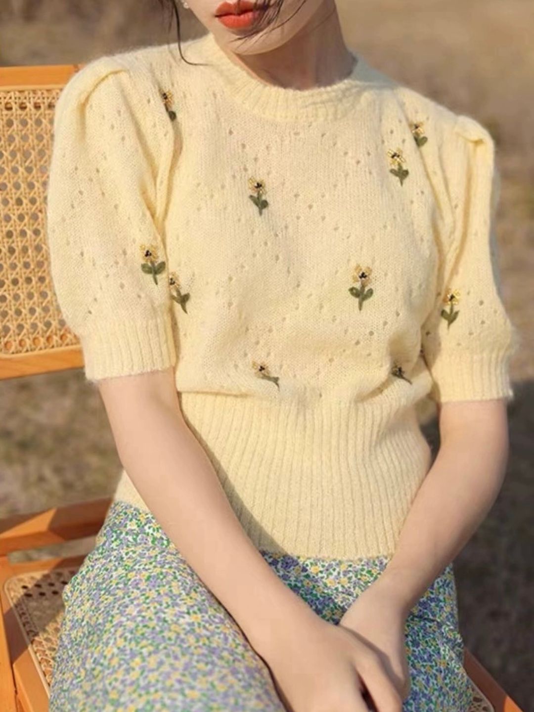 Embroidered Top - Round Neck