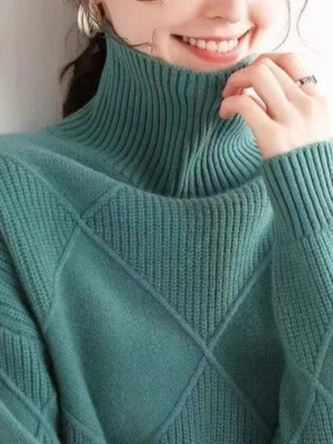Loose Turtleneck Solid Color Knitted Sweater - Coffee