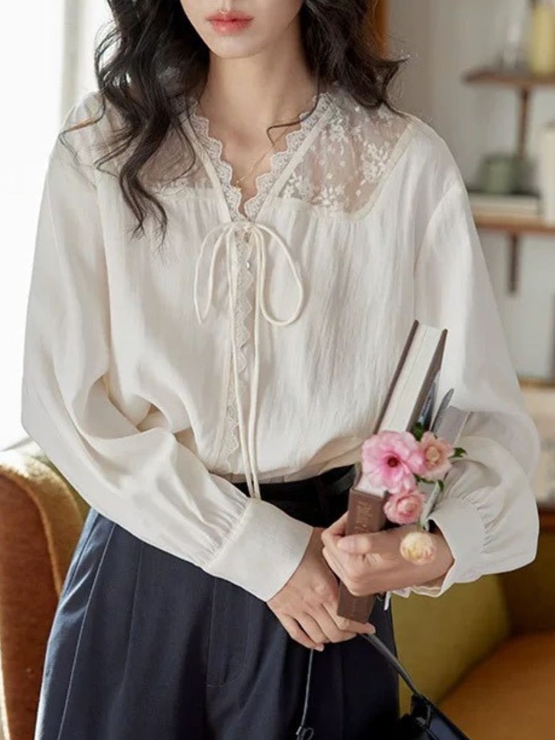 Lace Hollow Long Sleeve Top