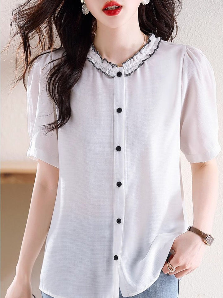 Versatile Chiffon Short-sleeved Shirt - Black