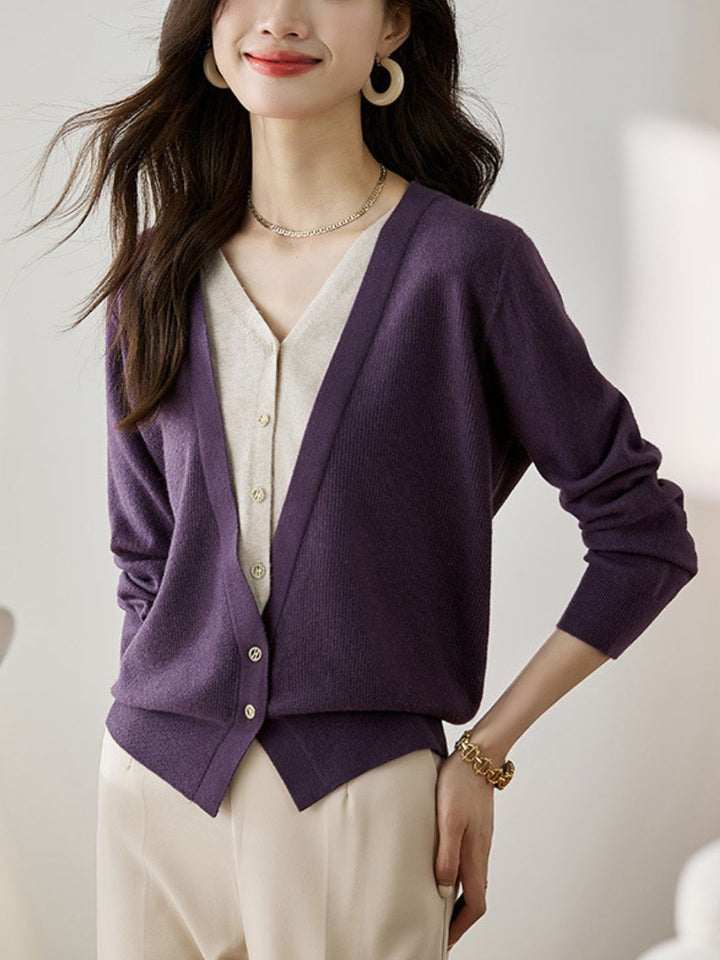 Colorblock Knitted Cardigan - Red