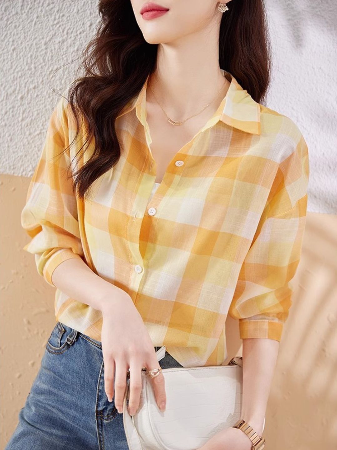 Plaid Chiffon Long Sleeve Shirt