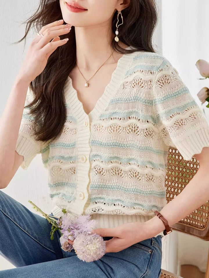 Retro Striped Short-sleeved Shirt