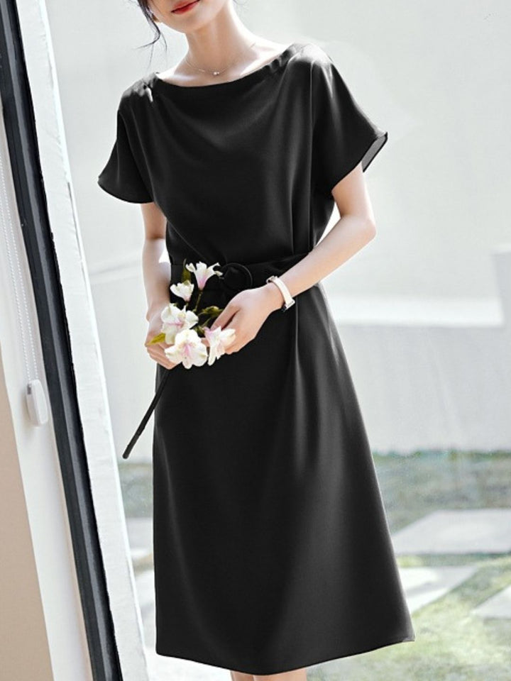 Classic Solid Color Waist Commuter Dress