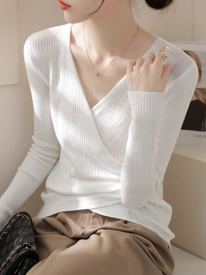 Classic V-Neck Solid Color Knitted Sweater