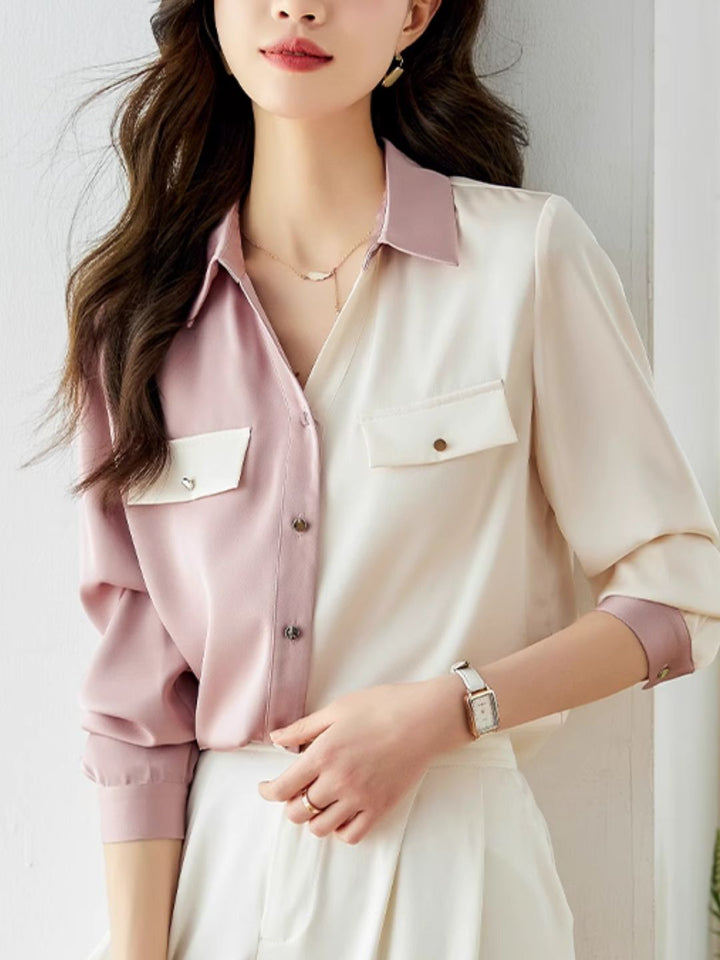 Versatile Contrast Color Shirt-Green