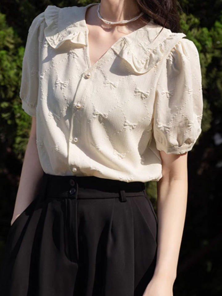 Bow Jacquard Short-sleeved Shirt