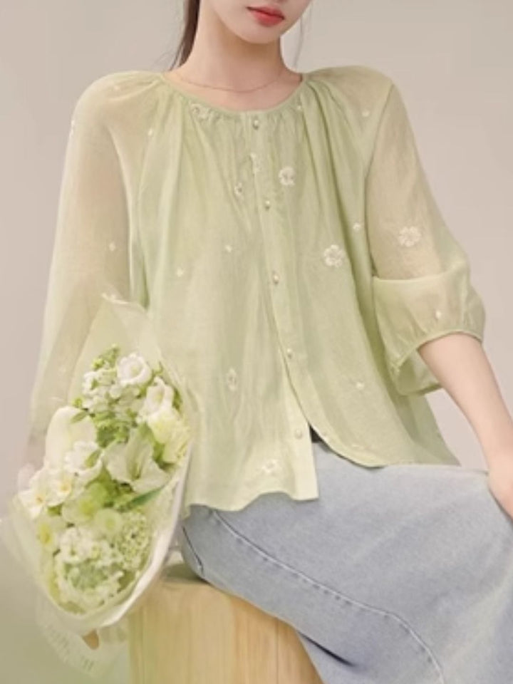 Sweet Floral Short-sleeved Shirt