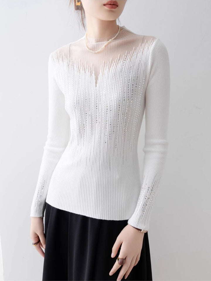 White Half Turtleneck Mesh Top
