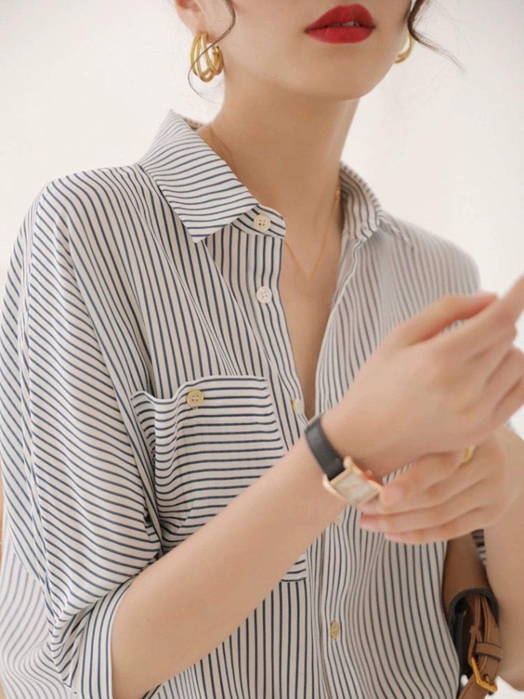 Loose Short-sleeved Striped Shirt