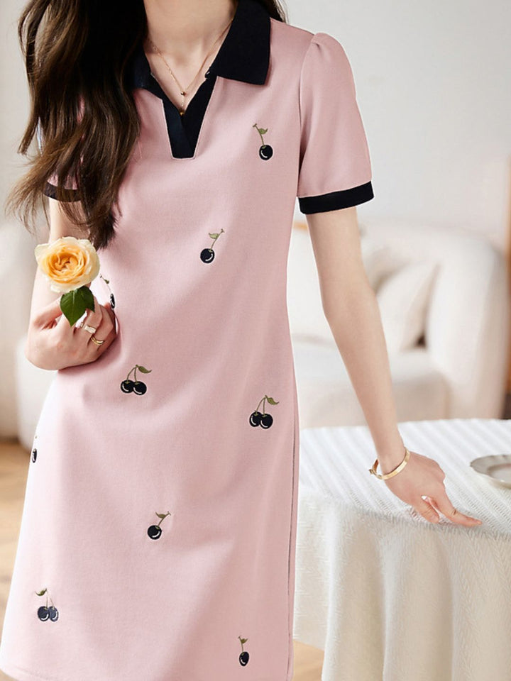 Polo Collar Contrasted Color Stitching Dress