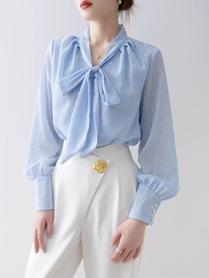 Loose V-Neck Bow Shirt