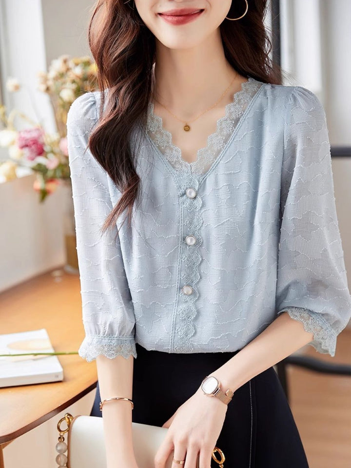 V-neck Lace Loose Top