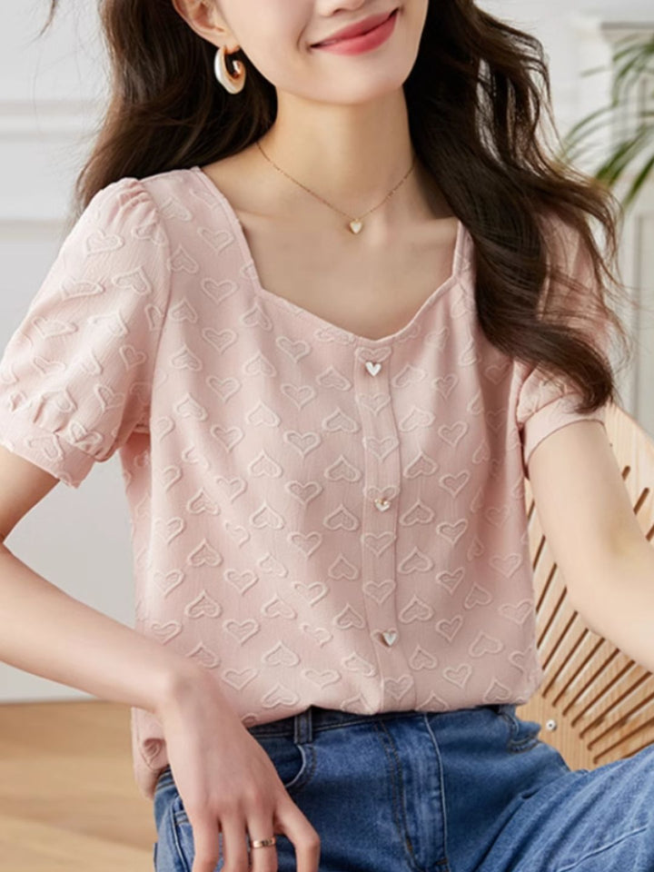 Heart Print Chiffon Shirt