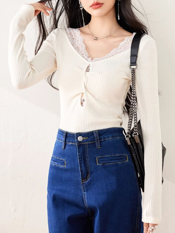 Lace Hollow Long Sleeve Top