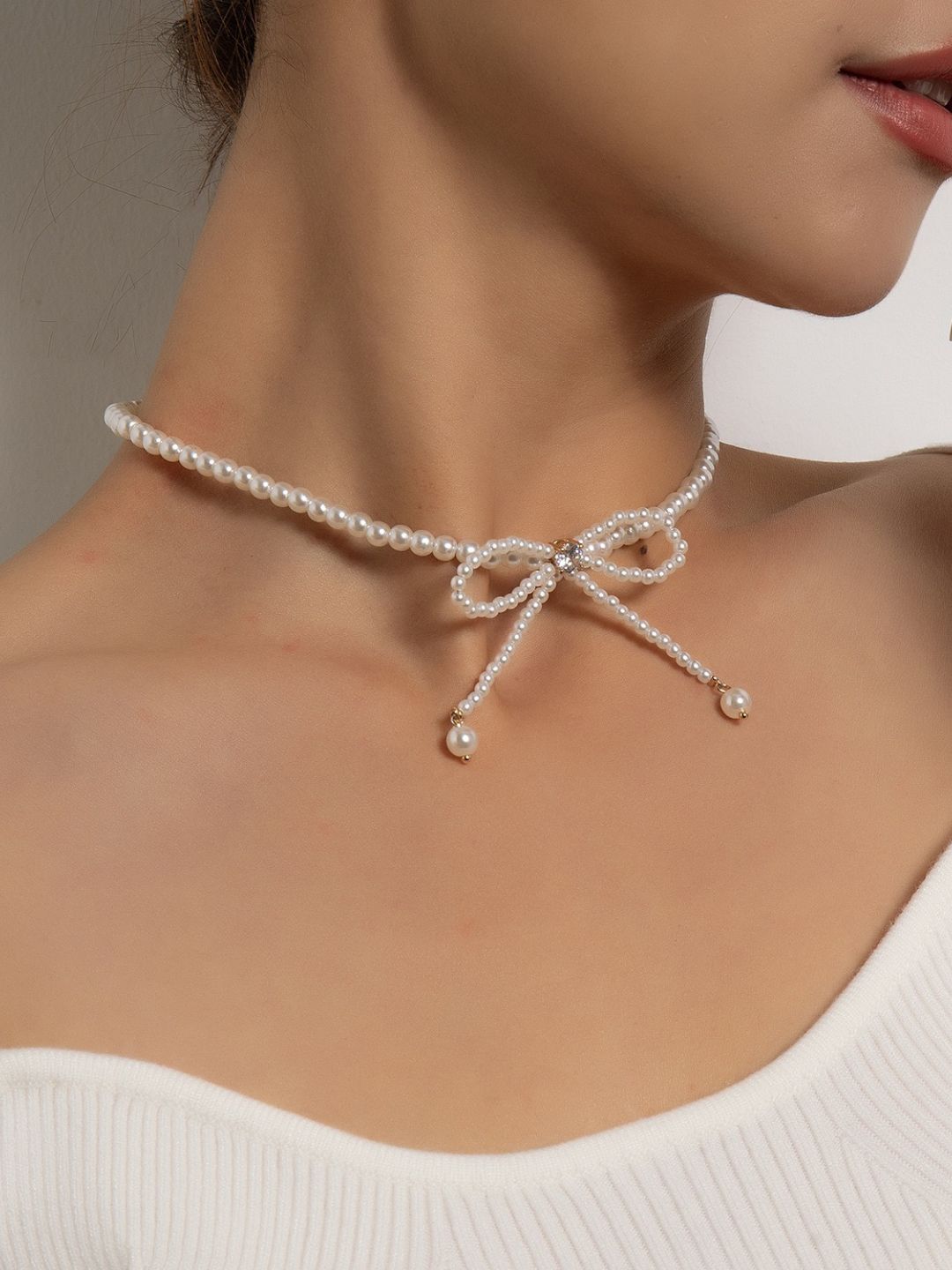 BOWKNOT FAUX PEARL NECKLACE
