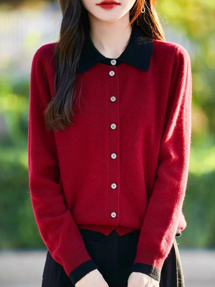 Casual Lapel Colorblock Knit Cardigan Set - Blue