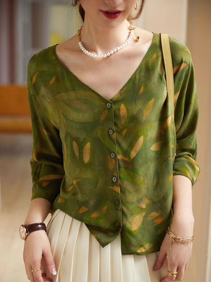V-Neck Causal Shirt - Green