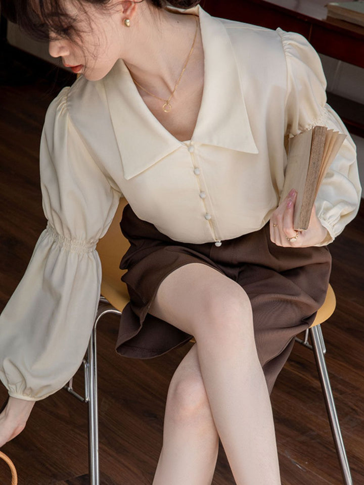 Fashion Lapel Lantern Sleeve Shirt