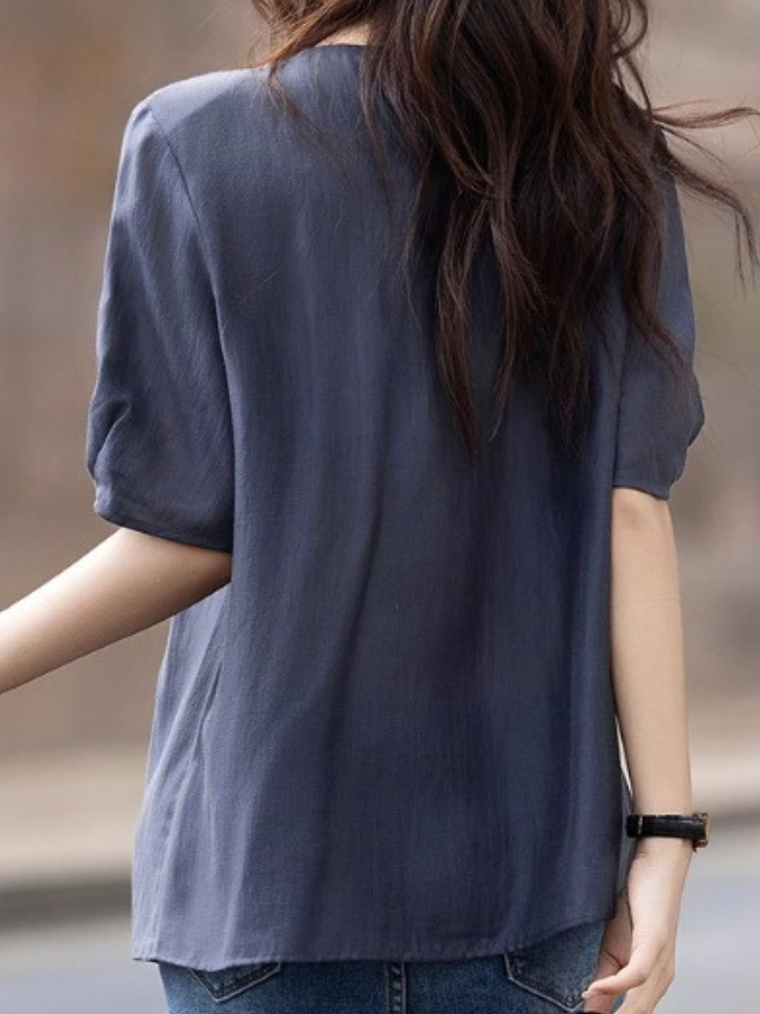 Round Neck Teardrop Button Top