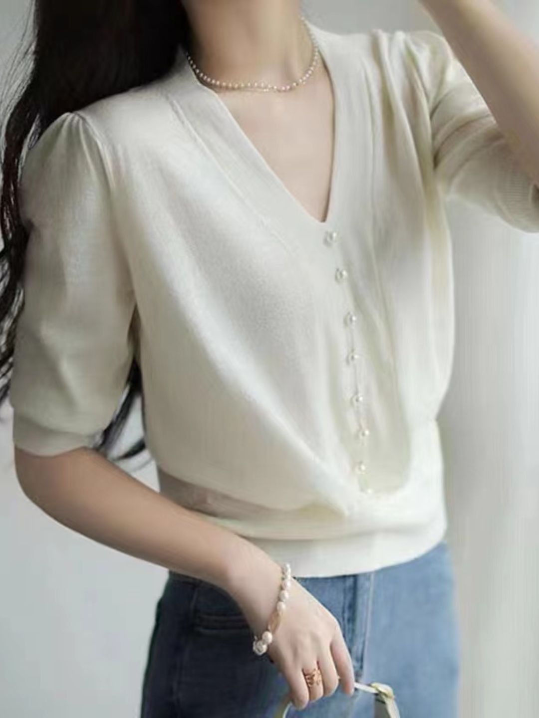 V-neck Sweater Top - Red