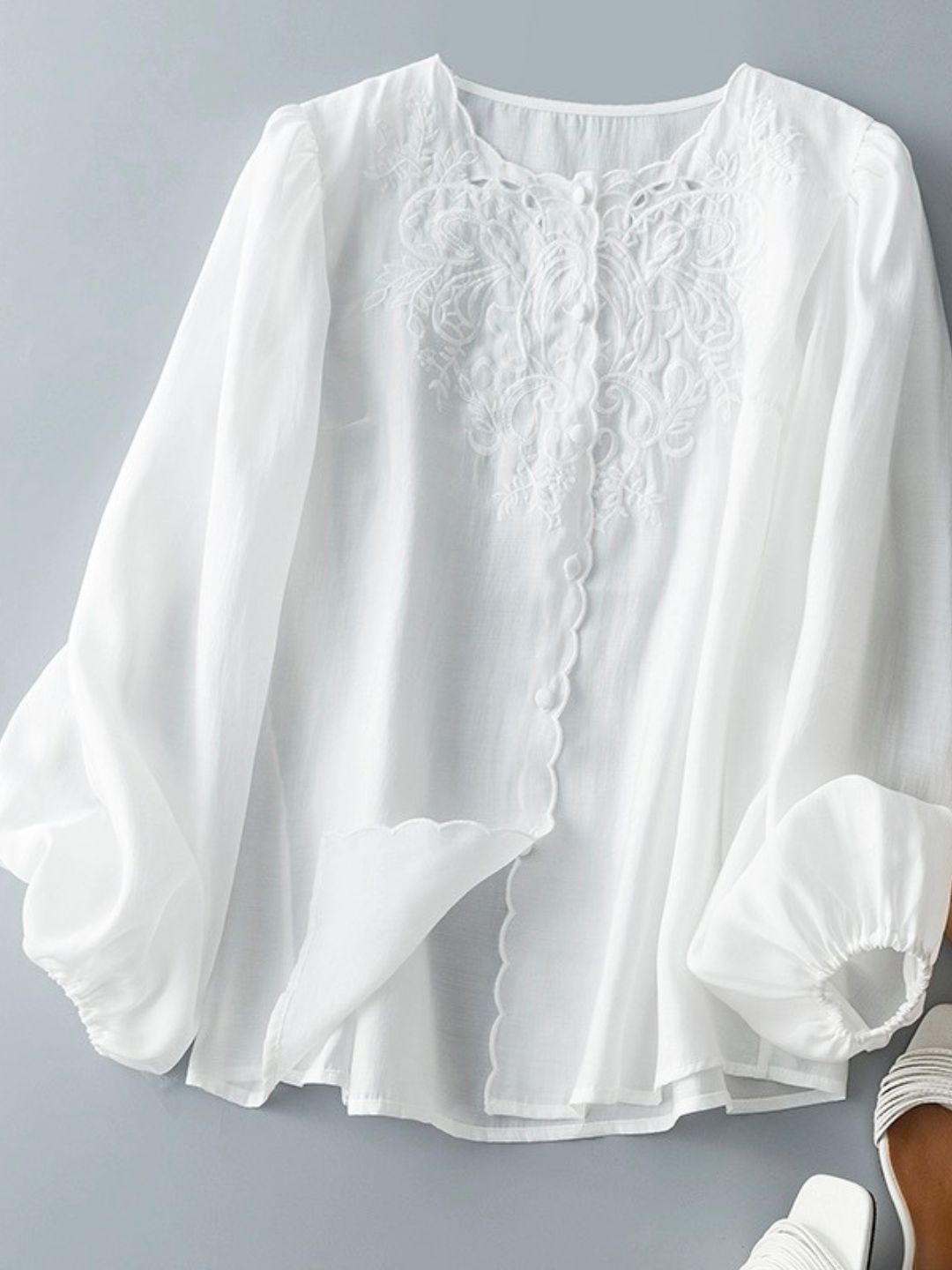 Embroidered Long-sleeved Shirt -Purple