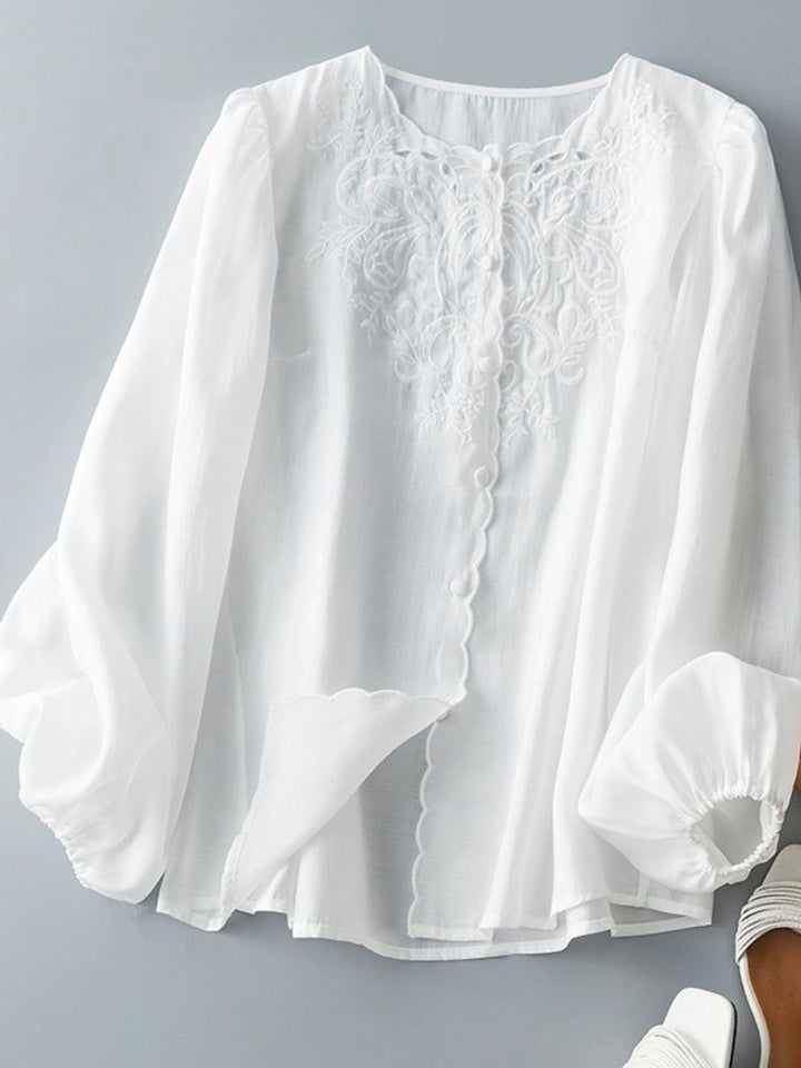 Embroidered Long-sleeved Shirt -Purple