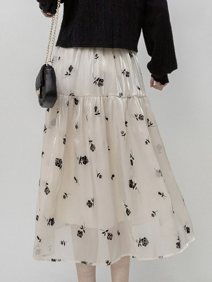 Rose Floral A-line Puff Skirt