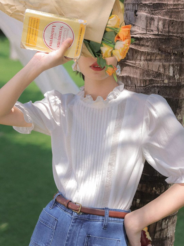 Accordion Pleated Commuter White Shirt