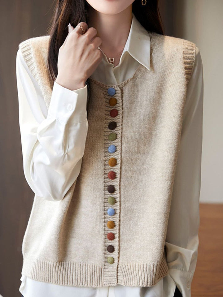 Rainbow Button Knit Vest - Red